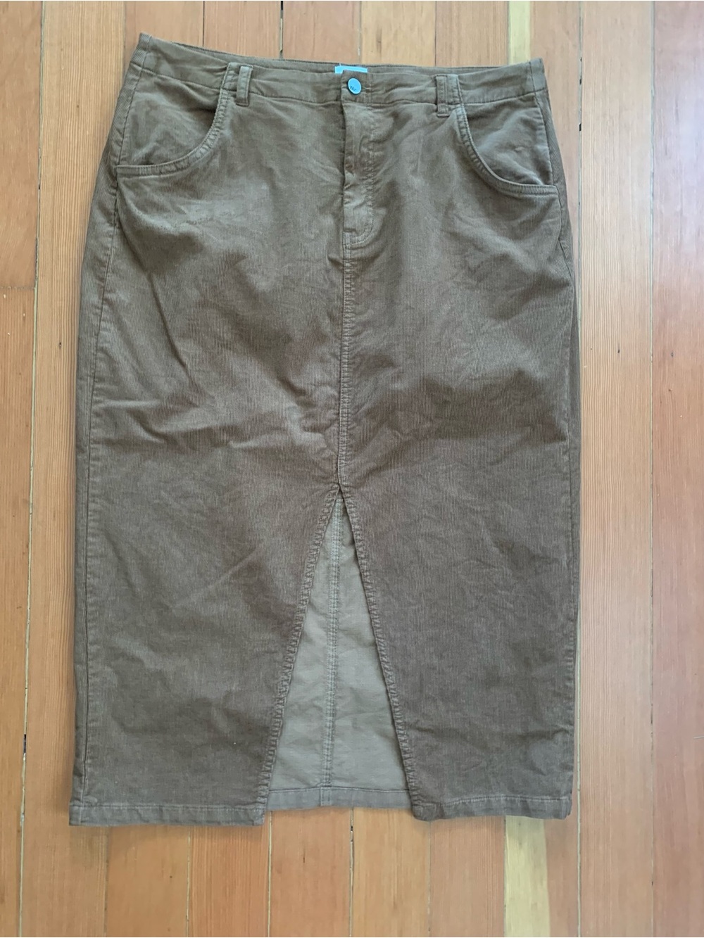 Wash Lab Long Corduroy Skirt in Brown with Front Slit Size 32